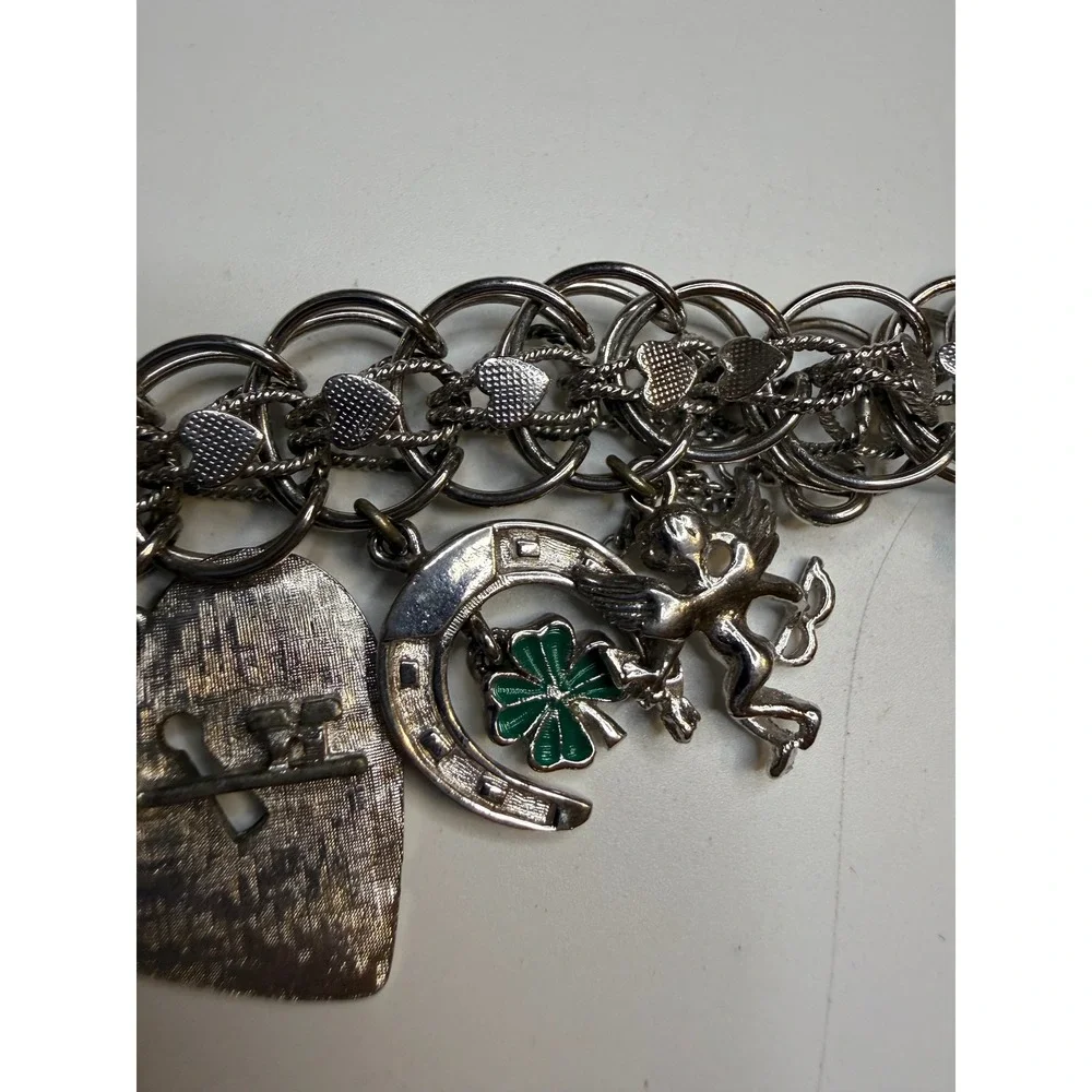 Monet Silver Tone Charm Bracelet Glacier National Park Horseshoe Dog Heart 7.5